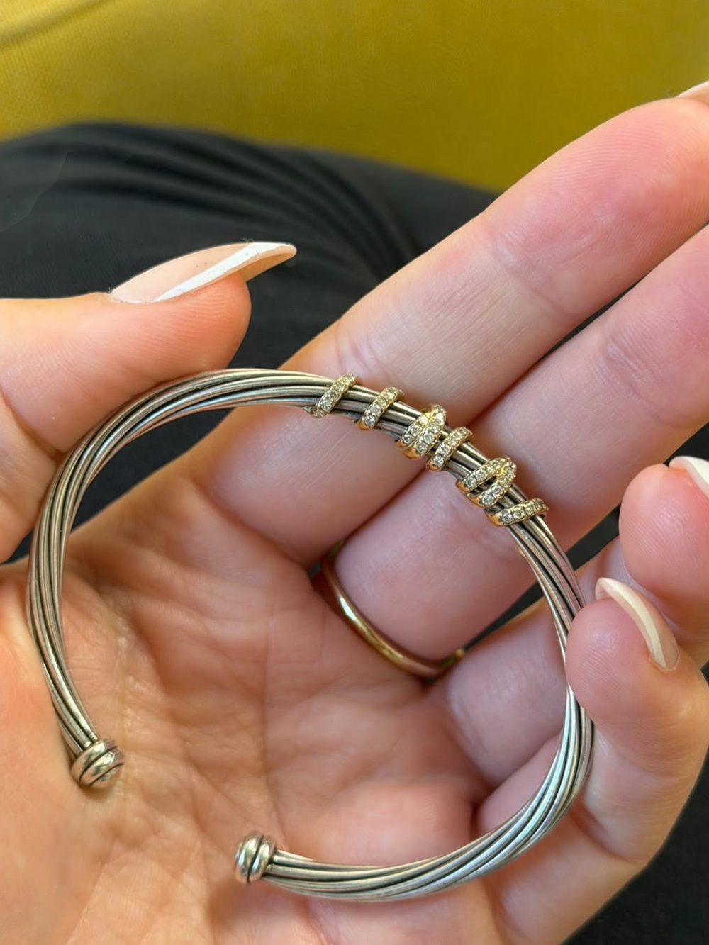 David Yurman Silver-Tone Multi-Strand Cuff Bracelet with Diamond accents
